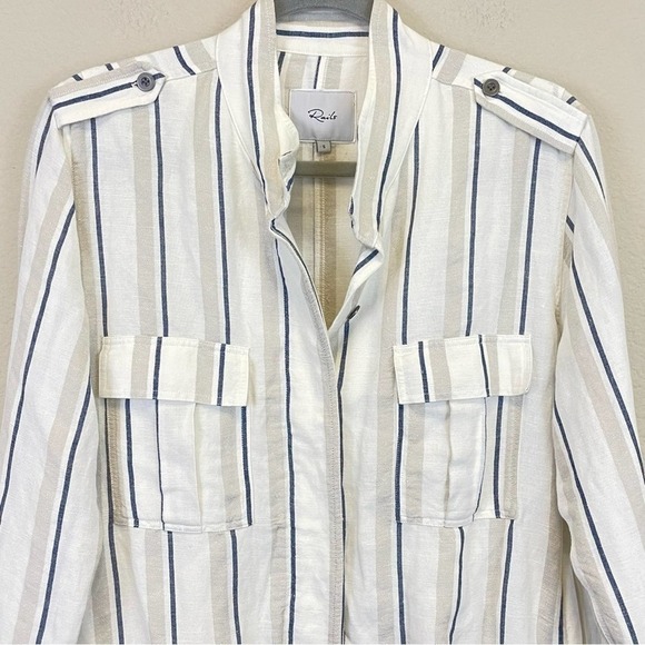 Rails Rowen Coco Striped Linen Blend Utility Short‎ Jacket Size Small - Picture 5 of 15